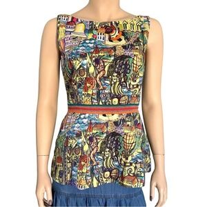 Anthropologie Weston City Scape abstract peplum cotton tank‎ top women's medium